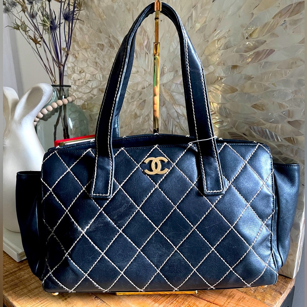 CHANEL Wild Stitch Calfskin Leather Tote Bag Handbag